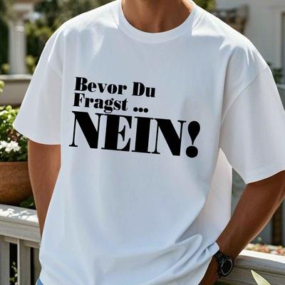"TEMU Men's " Or Du Fragrast Nein!" Humorous German Quote T-shirt - Casual Black Short Sleeve Tee With White Text, Polyester, Machine Washable For Summer, Tshirt| Text Tee|lightweight Tshirt" Image