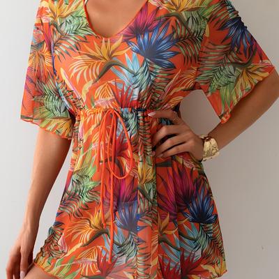 TEMU Elegant Polyester Cover-up Dress, Medium Stretch, 90g/m², Random Print, Woven Image