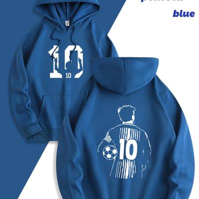 "TEMU Black Unisex Soccer Player Silhouette Hoodie - Cozy Fall/winter Casual Sweatshirt With "10" Print, Perfect Gift For Men And Women" Image