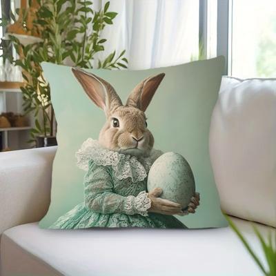 TEMU & Egg Design Pillow Cover - 18x18in, Polyester, Zip Closure, Hand Wash Only, Ideal For Home, Office, Or , Festive Gift Idea, Festive Room Accent| Design|zippered Cover Image