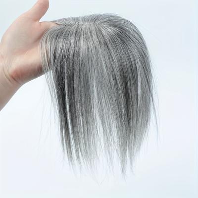 TEMU Elegant Straight Human Hair Toupee With Bangs For Women, Volumizing Seamless Thin Hairpiece For Fuller Look, Natural Look , Unisex-adult, Hair Accessories Image