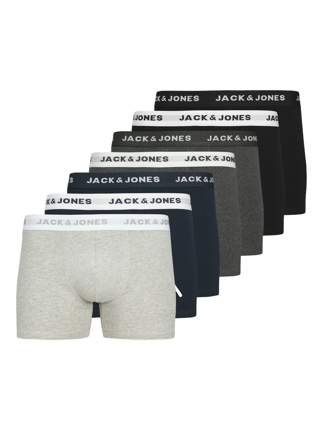 Trunk JACK & JONES "JACBASIC TRUNKS 7 PACK NOOS", Herren, Gr. M, 7 Stk., grau (light grau melange), Jersey, Obermaterial: 95% Baumwolle, 5% Elasthan, meliert, eng, Unterhosen