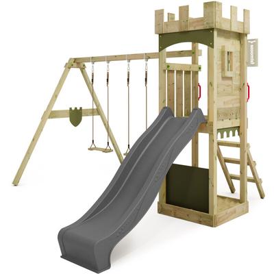 Fatmoose - Spielturm Klettergerüst TreasureTower mit Schaukel & Rutsche, Kletterturm mit Image