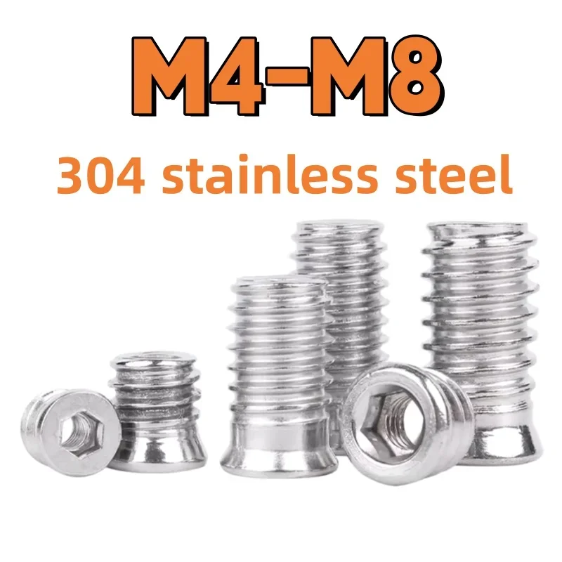 5/10/20/30 Stück M4 M5 M6 M8 304 Edelstahl Innensechskant-Antriebseinsatzmuttern Innen- und Außenzähne Eingebettete Mutter Möbelmuttern Image