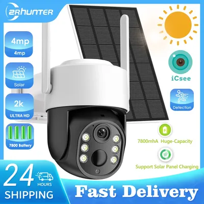 Outdoor WiFi Camera Wireless Solar PTZ Camera 4MP HD Built-in Battery Video Surveillance CCTV Camera Long Time Standby ICSEE APP