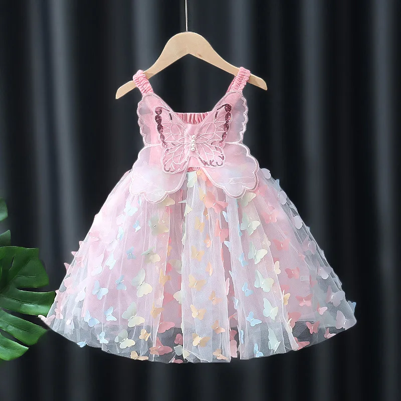 Baby Mädchen Kleid Sommer Schmetterling Flügel Neckholder Blenden Stil Puffy Mädchen Kinder Kleid Nette Wunderschöne Baby Mädchen Prinzessin Kleider ﻿ Image