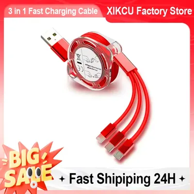 3-in-1 einziehbares Daten-USB-Kabel für iPhone-Ladegerät, schnelles Kabel, Ladekabel für Android-Telefon, Typ C, Xiaomi, Huawei, Samsung Image