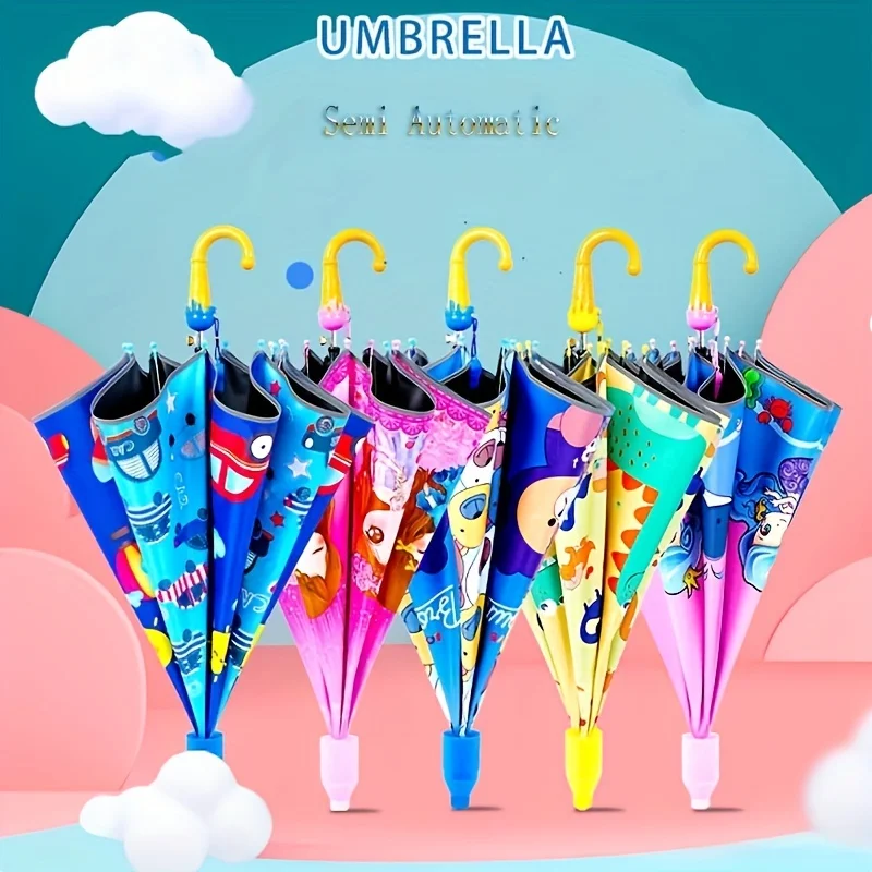 Niedlicher, leichter, langlebiger automatischer Regenschirm mit langem Griff, vollautomatischer Kinder-Regenschirm, geeignet für Outdoor-Reisen Image