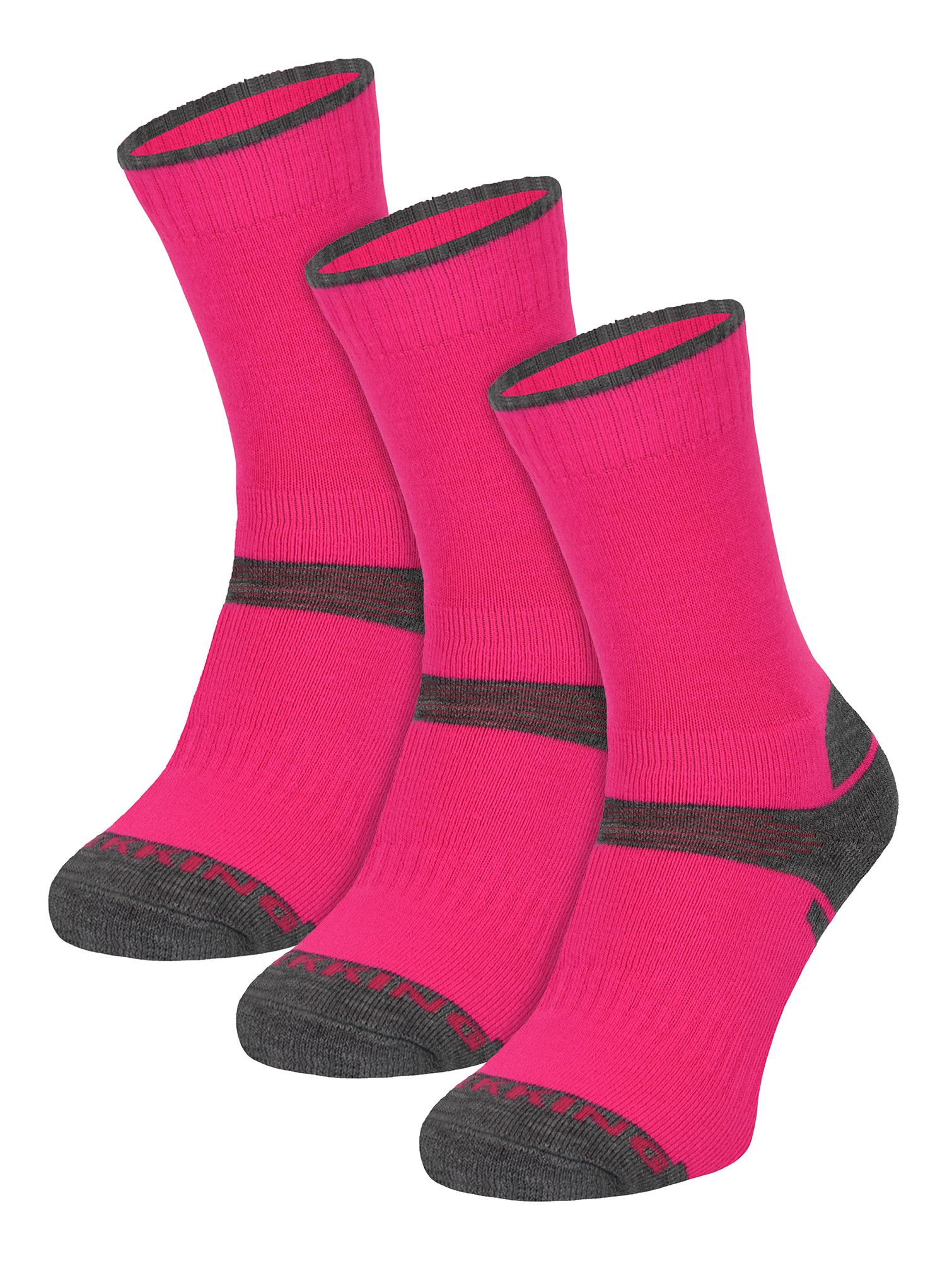 3er-Pack Kinder Merinowoll-Wandersocken | Leichte Blasenfreie Socken für Jungen und Mädchen - Pink Image