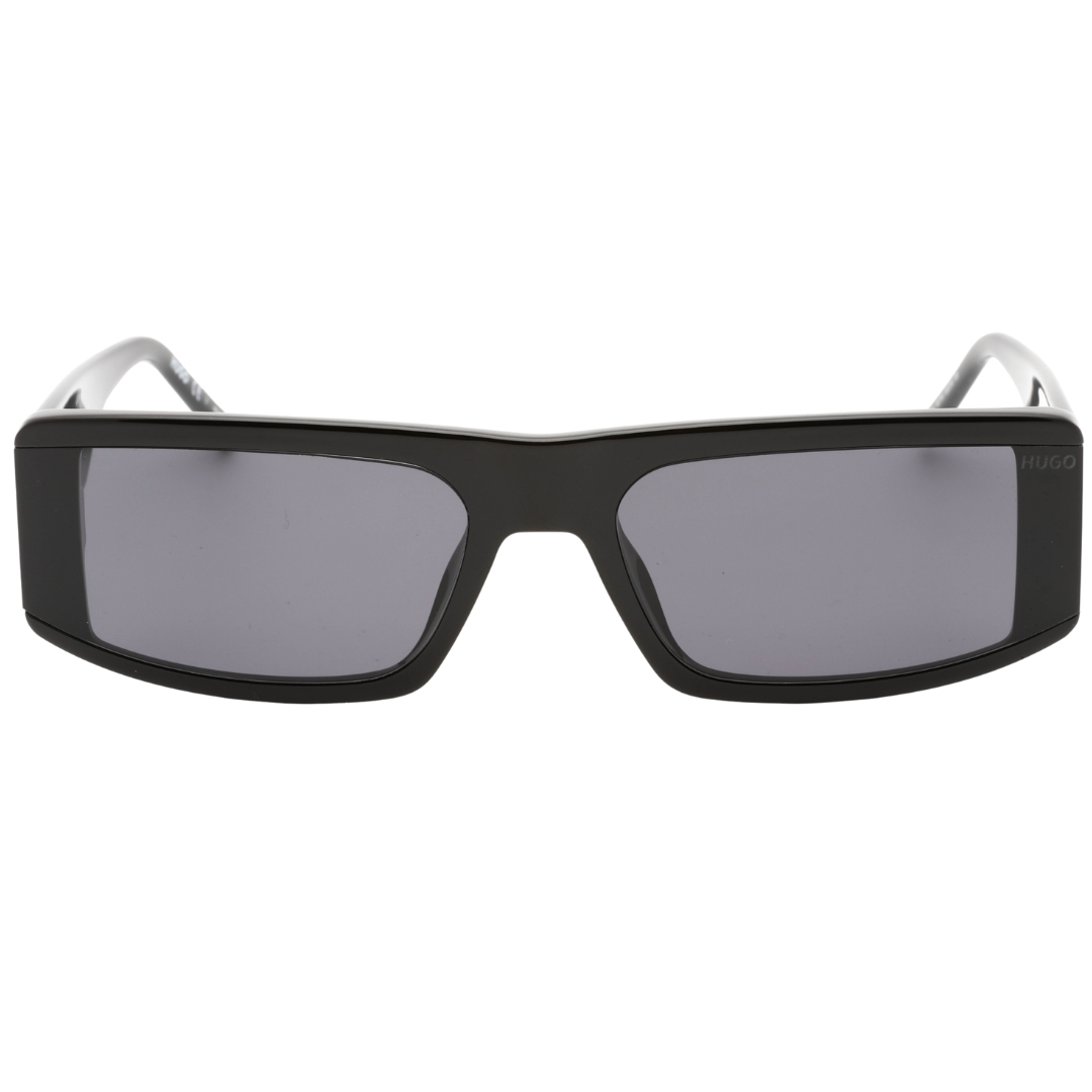 Hugo Boss graue Sonnenbrille mit rechteckigen Gläsern und schwarzen Gläsern Image