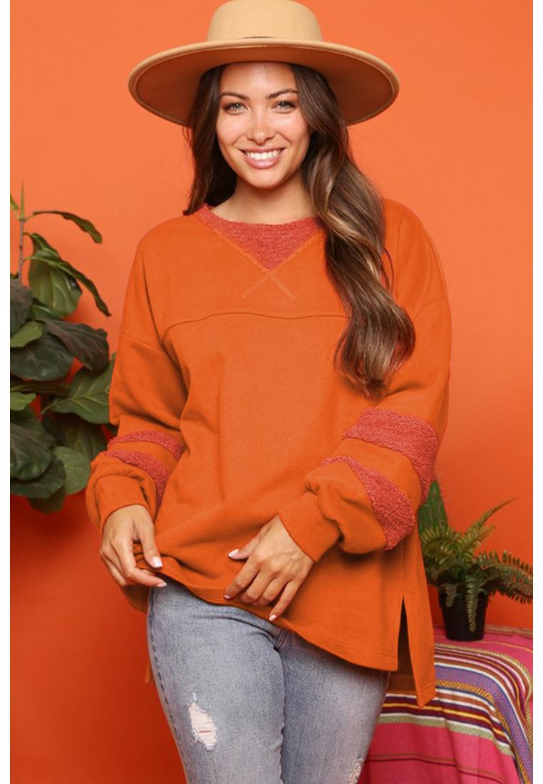 Azura Exchange Karottenfleece Patchwork Sweatshirt mit hohen und niedrigen Schlitzen Image