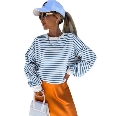 Azura Exchange Damen Gestreiftes Langarm Übergrößen T-Shirt Top Image