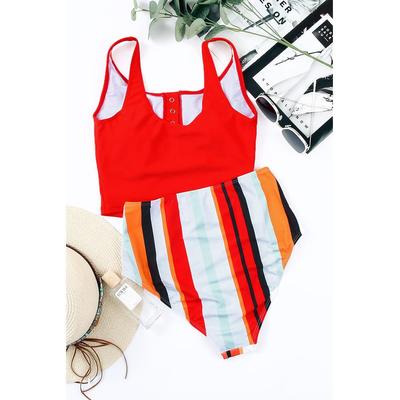 Azura Exchange Damen Bedruckter Rechteckiger Halsloser Tankini-Set in Weiß Image