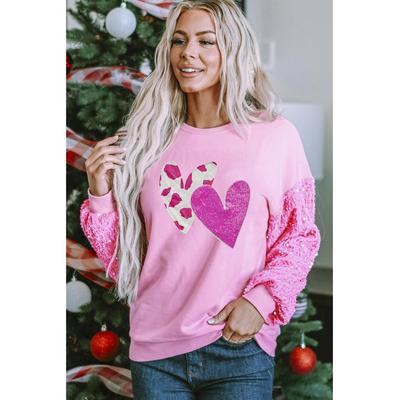 Azura Exchange Pink Valentinstag Herz Grafik Pailletten Patchwork Langarmshirt Image