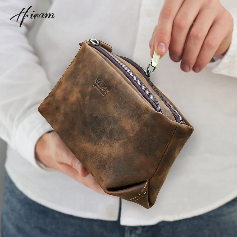 Vintage echte verrückte Pferd Leder Männer lässig Clutch Tasche Herren Geldbörse Brieftasche große Kapazität Handtasche Karten halter iPad Mini-Tasche