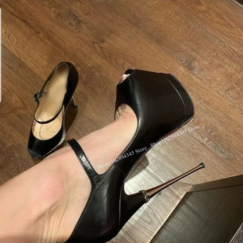 Schwarze Schnalle Matte Leder Pumps Dünne High Heel Peep Toe Modische Sexy 2024 Sommer Große Größe Frau Schuhe Zapatillas Mujer