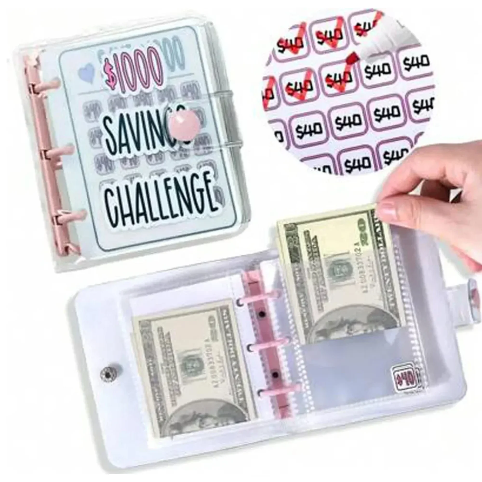 1000er Spar-Challenge-Ordner, Geldsparordner, Spar-Challenges-Buch mit Umschlägen, Umschlag-Spar-Challenge, Mini-Bu Image