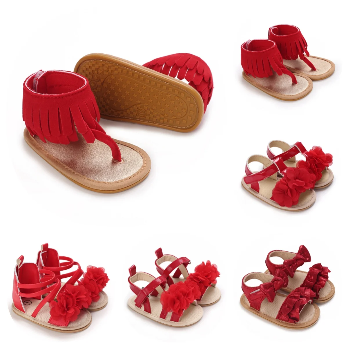 Rote süße 0–18 Monate Baby süße offene Schleife Sommersandalen Prinzessin lässige Gummisohle rutschfeste Sandalen Wanderschuhe Image