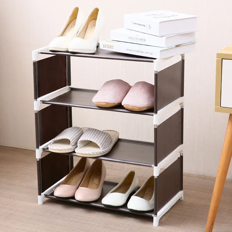 3/4 Schicht zufällige Farbe Stoff Home Assembly Schuh regal Wohnzimmer Schlafzimmer einfarbig einfache Vliesstoff Schuh ablage Rack