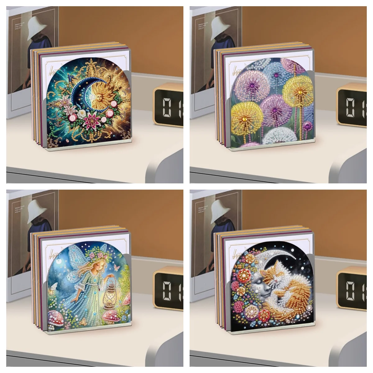 1 Stück/Set DIY Moonanimal Fairy Pattern Diamond Art Tissue Holder Acryl Serviettenhalter Craft Home Office Tisch Weihnachtsgeschenk Image