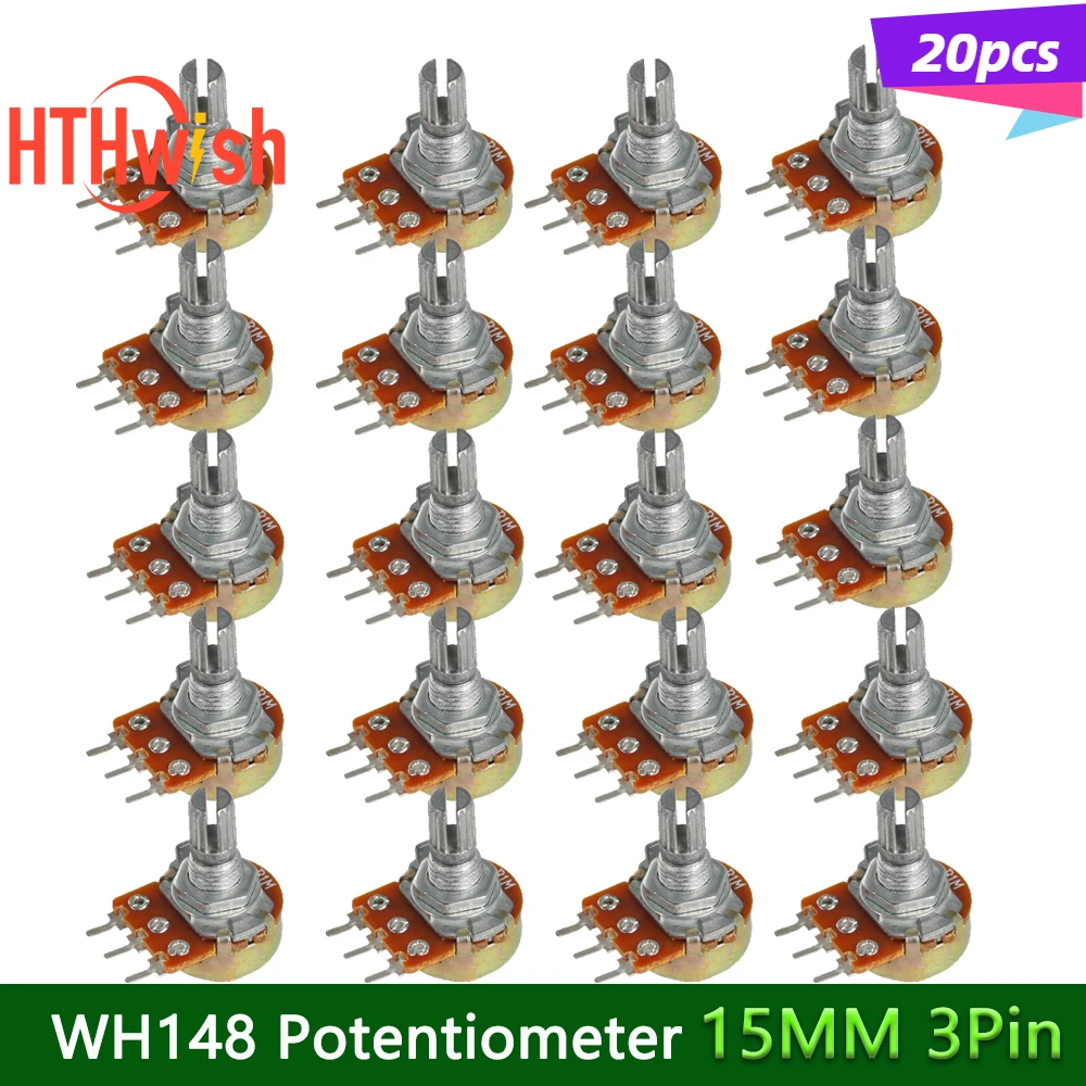 20PCS 15mm 3pin WH148 Linear Potentiometer mit Muttern und Unterlegscheiben Widerstand 1K 2K 5K 10K 20K 50K 100K 250K 1M Potentiometer Kit Image