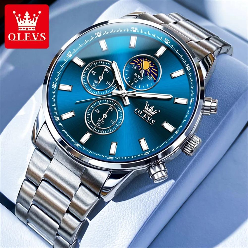 OLEVS 2902 Herrenuhr Casual Fashion Einfache Original Armbanduhr Für Männer Wasserdicht Leucht Drei Kleine Zifferblatt Reloj Box Image