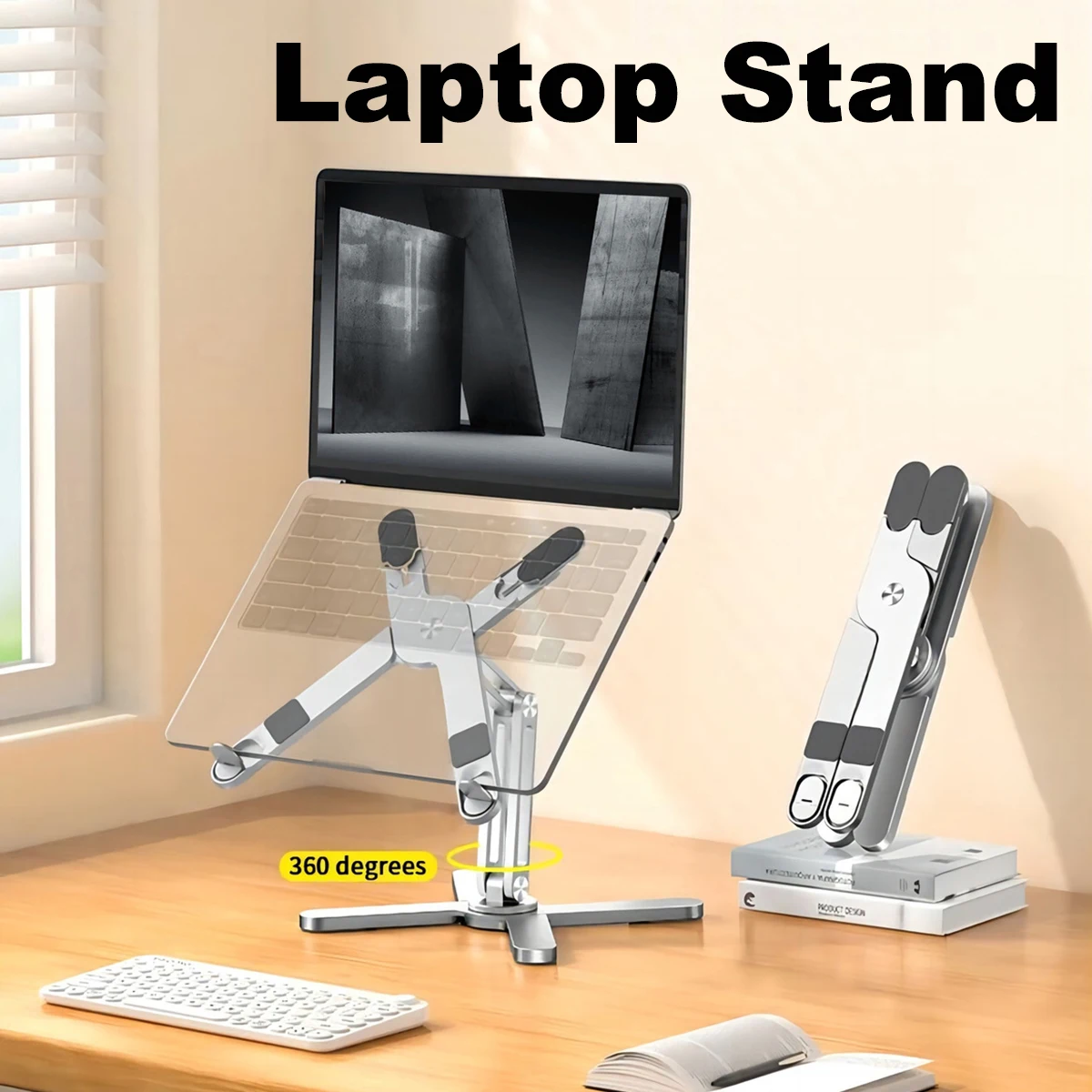 Faltbarer Laptopständer 360° ° Rotation Notebook Tisch Halter Aluminium Legierung Tragbare Buch Tablet Halterung Offene Wärmeableitung Image