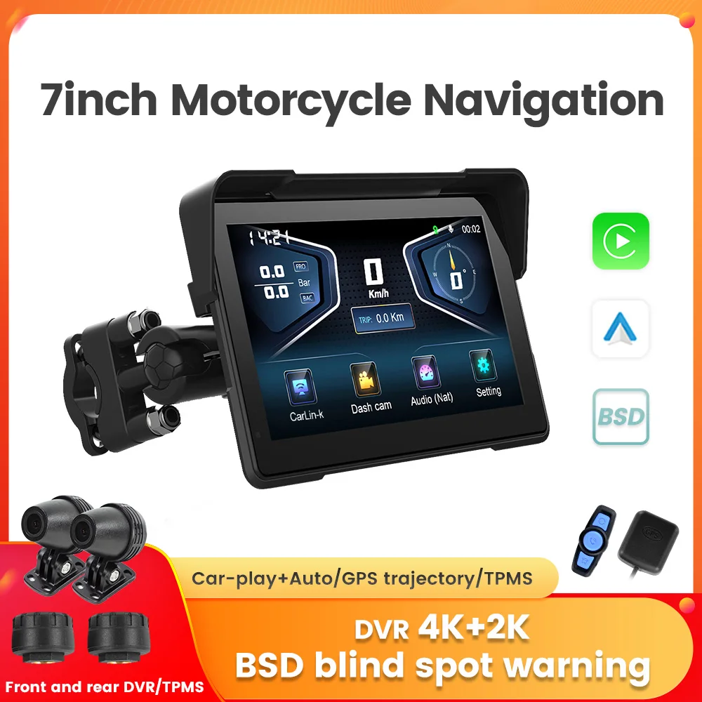 7 zoll Tragbare Motorrad Navigation GPS Drahtlose CarPlay Android Auto Display Bildschirm Moto Monitor Option DVR TPMS Wired Contorl Image