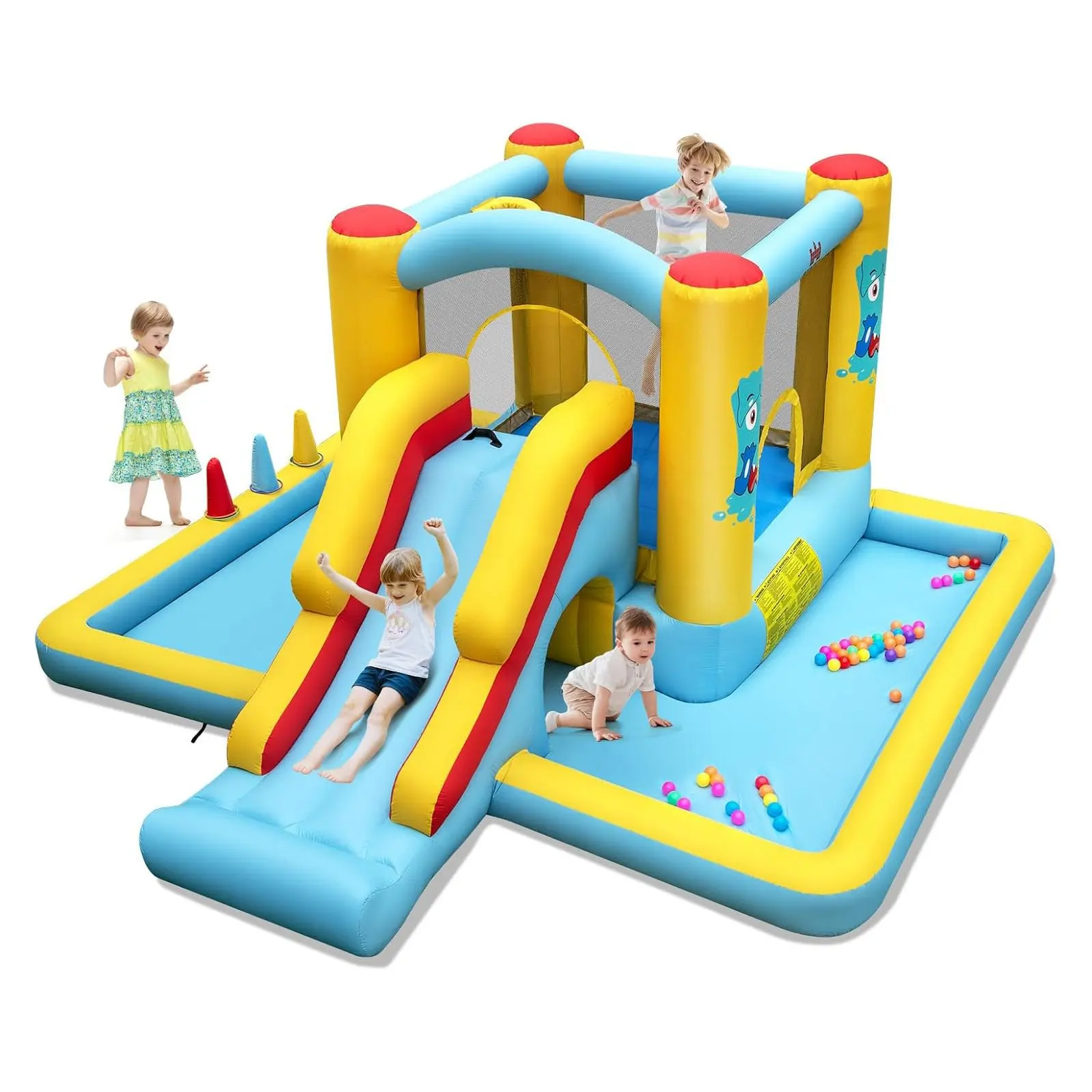 Hüpfburg mit Rutsche, Basketball korb und Ring wurfs piel für den Innen-und Außenbereich, enthält bunte Bälle, x x cm Image