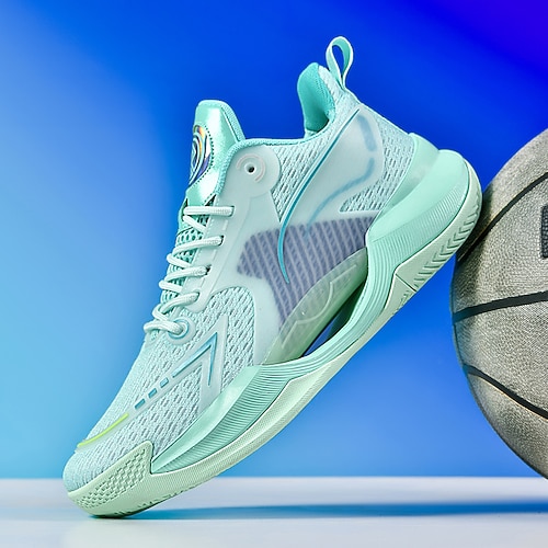 scarpe da basket da uomo bianche e blu con tecnologia ammortizzante: scarpe comode e di supporto per le partite di basket