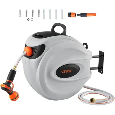 Retractable Hose Reel, 84 ft x 5/8 inch, Garden Water Hose Reel with 9-Pattern Nozzle, 180° Swivel