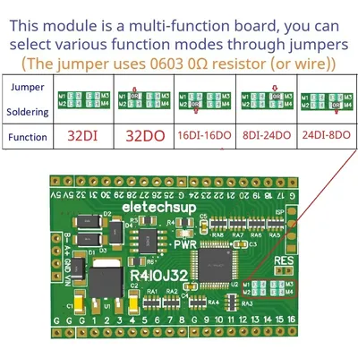 32CH RS485 2.54mm Pin Core Board Modbus Rtu Input and Output Control PLC HMI Remote IO Expanding