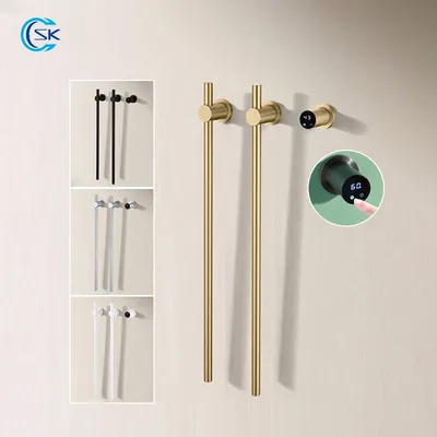 Brushed Gold Hidden Wires Electric Heated Towel Rail Temperature Time Control Bath Towel Warmer