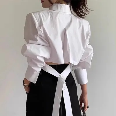 Gagarich Korean Chic Autumn Niche Design Sense Lapel Back Hollow Out Strap Buckle Loose and