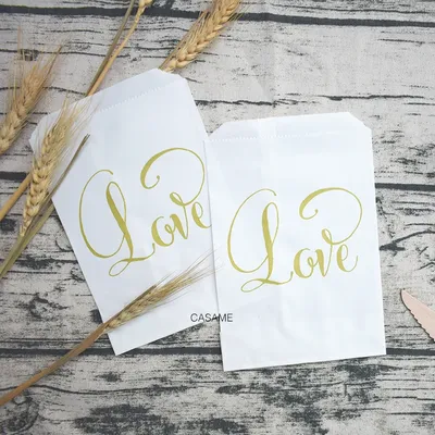 25/50/100 pcs Kraft Paper gold love letters Bags Candy Gift Food Packaging Postcard Wedding Birthday