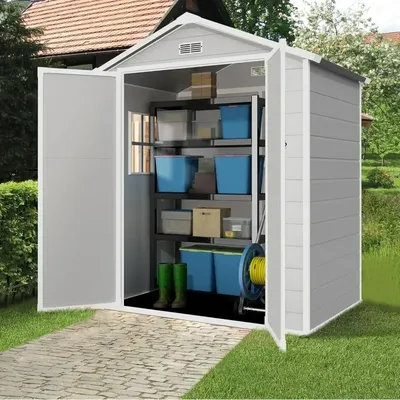 Resin Shed 6x4.4FT, Outdoor Storage Shed with Floor, Plastic Shed with Floor, Waterproof Outdoor
