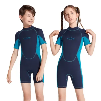 Children's 3MM Neoprene Shorty Wetsuit Back Zipper Surfing Snorkeling Swimming Suit Short Sleeves