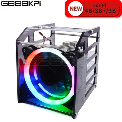 GeeekPi Raspberry Pi 4B/3B+/3B/ Jetson Nano Rack Tower 4 Layer Acrylic Cluster Case Large Cooling