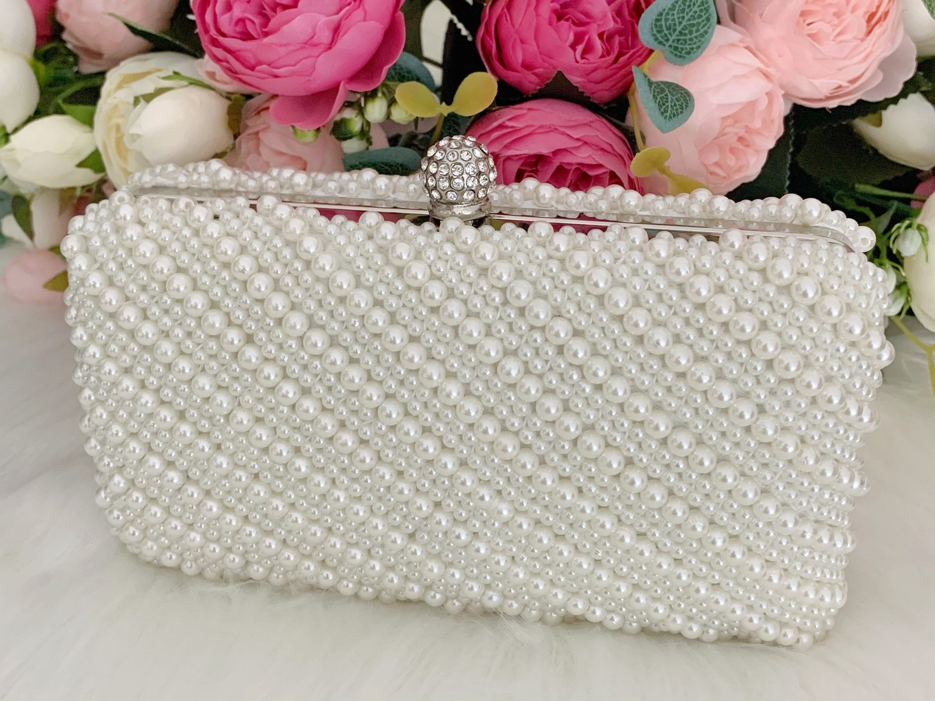 Pochette di perle, borsa da sera di perle, pochette da sposa con perle, pochette di perle con perline, borsa di perle color avorio, pochette da sposa,