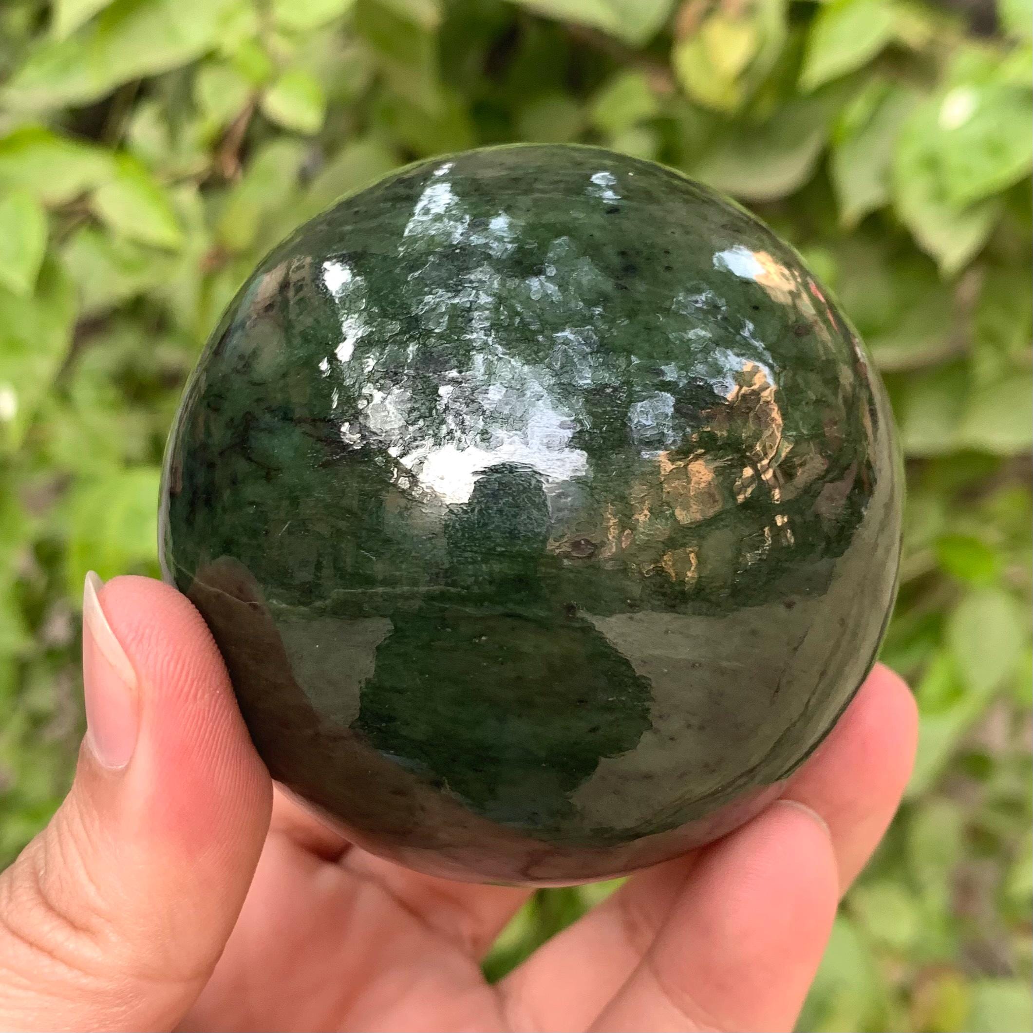 628g di giada nefrite lucente di qualità, giada nefrite, sfera di giada nefrite verde, sfera di giada, sfera di nefrite, sfera di pietra di giada