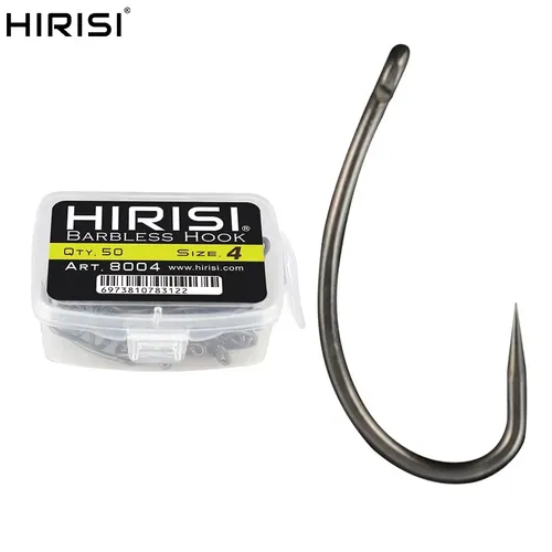 Hirisi 50pcs hameçons de pêche sans ardillon en acier à haute teneur en carbone pêche à la carpe sans ardillon 8004