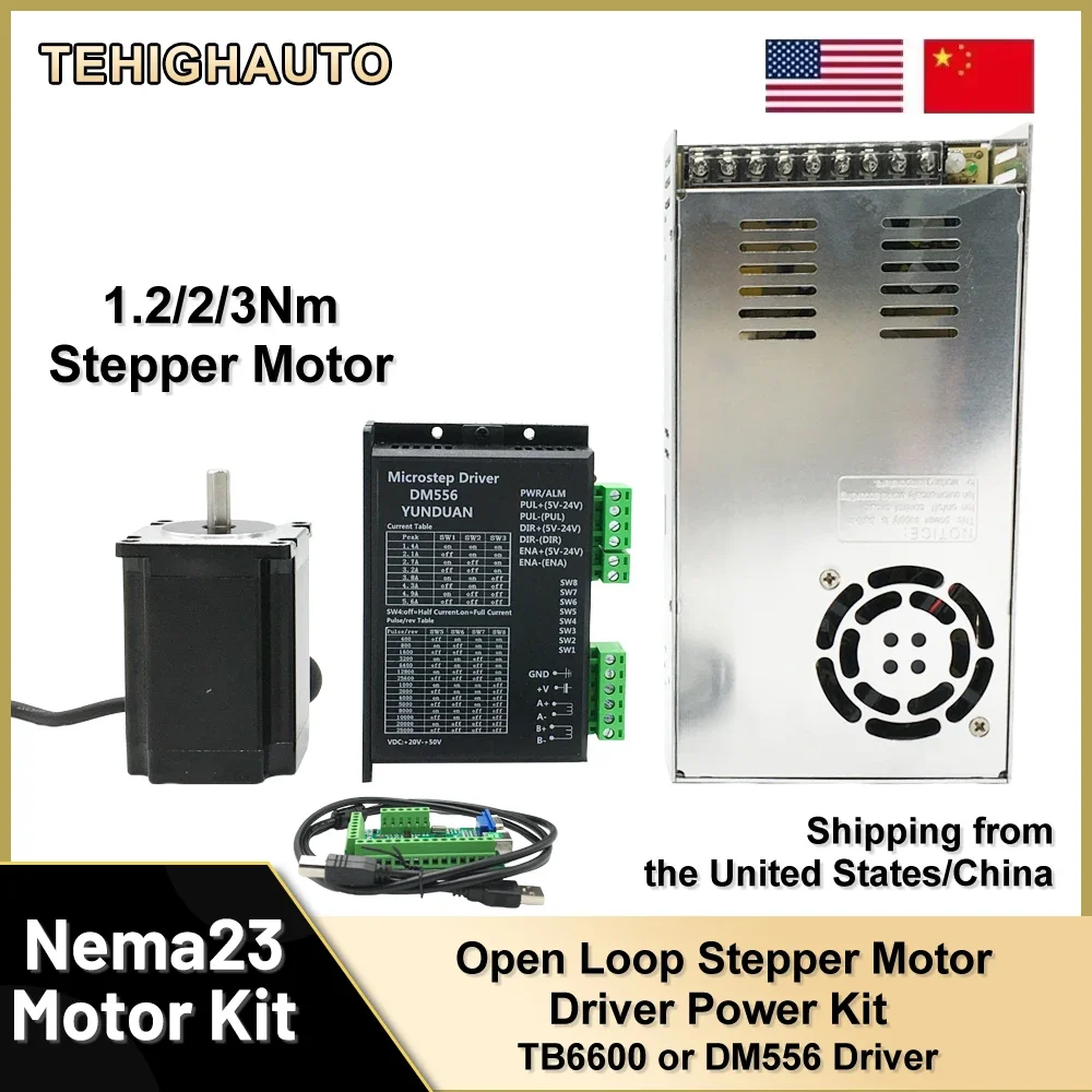 Kit driver motore passo-passo ad anello aperto Nema23 1.2Nm 2Nm 3NM 2 fasi 3A 57 Kit motore TB6600 DM556 per fresatrice per incisione CNC