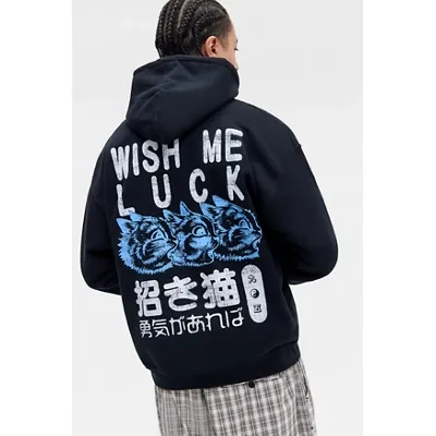 UO Black Wish Me Luck Hoodie - Black M at Urban Outfitters