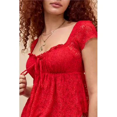 Kimchi Blue Piper Cap Sleeve Blouse - Red S at Urban Outfitters