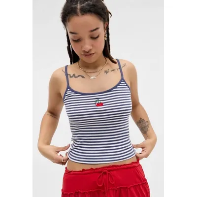 UO Stripe Cherry Motif Cami - Navy S at Urban Outfitters