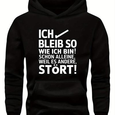 "TEMU Men's Plus Size Hoodie With German Text "i Will " - , Polyester, Machine Washable, Geometric Pattern, Casual Wear Hoodie| Text Design|knitted Construction, Oversized Hoodie, Plus Size" Image