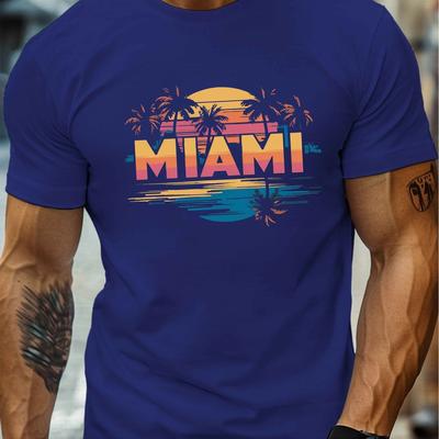 TEMU Illustration Print Men's Round Crew Neck Short Sleeve Tee, Casual Polyester T-shirt, Comfy Lightweight Top For Summer Image