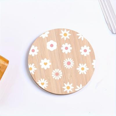 TEMU 6pcs Wooden Coaster Set, - Heat-resistant, Waterproof Beverage Coaster, Simple Artistic Natural Decoration, Ideal Gift For Festivals Image
