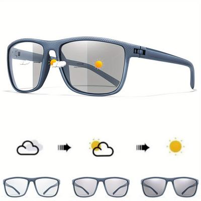 TEMU Loisgruby Unisex Photochromic Sports Fashion Glasses - Lightweight , Protection, Black Rectangular Design For Fishing, Running, Cycling & Hiking Image