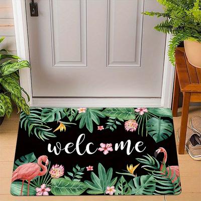TEMU 1pc Doorway Mat, Flamingo And Floral Elements Pattern Print Floor Mat, Polyester Non-slip Soft, Used For Laundry Room Washroom Foot Mat, Room Bedroom Doorway, Indoor And Outdoor Doorway Mat Image